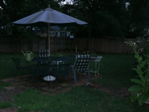 This small postage size of a patio served as inspiration to journey into backyard gardening