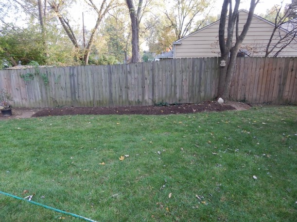  The new bed along the fence is waiting to be planted. My winter day dreaming is under way.