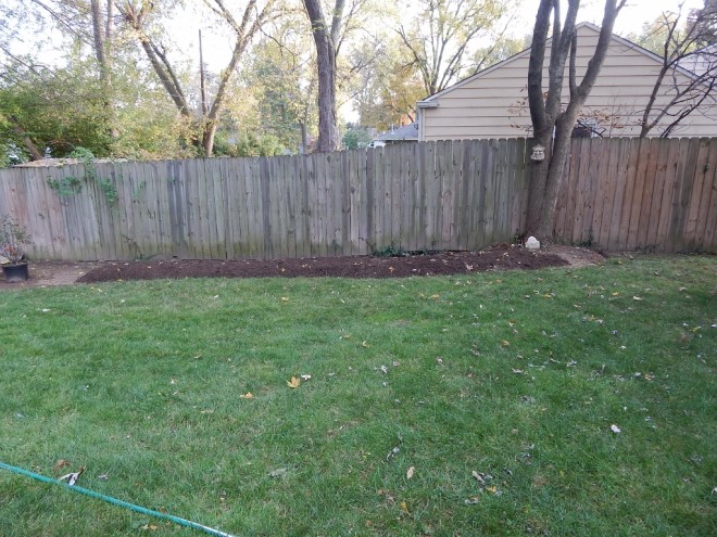 The new bed along the fence is waiting to be planted. My winter day dreaming is under way.